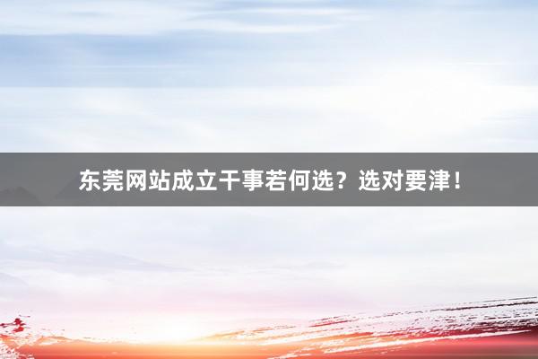 东莞网站成立干事若何选？选对要津！